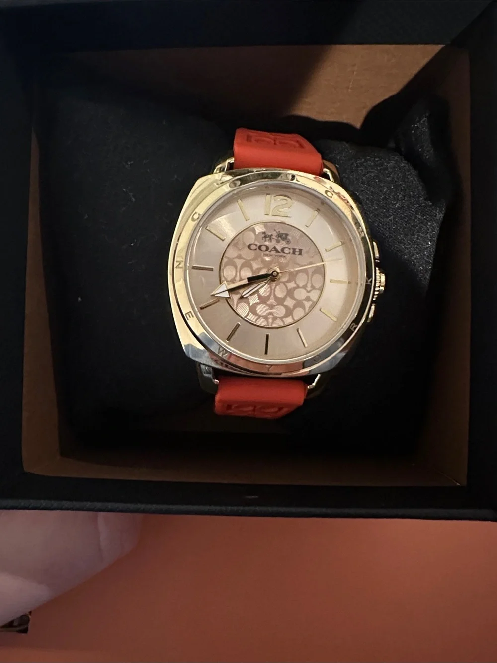 Coach Gold-Tone Case Smartwatch with Orange Silicone Strap